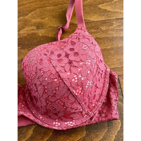 Victoria's Secret Body By Victoria Red/Pink Lace Lightly Padded Bra Size 36D - Picture 2 of 7
